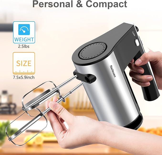 600W Powerful Hand Mixer Electric 10 Speed Powerful with Turbo | Kitchen Handheld Mixer for Baking Cake Lightweight & Personal with Egg Baking Beaters Dough Hooks, Whipping Mixing Cookies