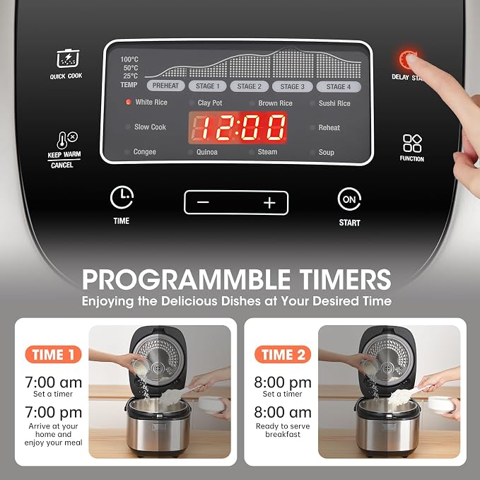 Rice Cooker 20 Cup Cooked,Induction Heating&Fuzzy Logic Technology | Electric Smart Rice Cooker With Steamer Basket,LCD Display 11 Multi Portable Rice Maker,Delay Timer & Auto Keep Warm for home