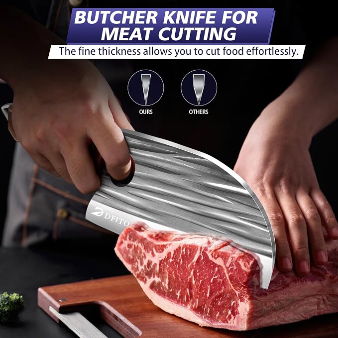 Butcher Knife Set, Sharp Kitchen Knife Set with Roll Bag Gift for Men | Hand Forged 14PCS Butcher Chef Knife Set with Bone Chopping Knives & Meat Cleaver Knife & Fillet Knives for Home, Camping BBQ