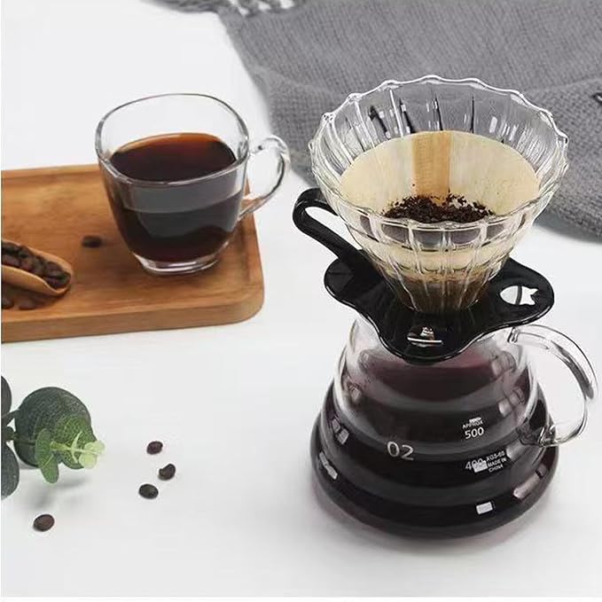 Pour Over Coffee Maker,20 oz Borosilicate Glass Coffee Carafe, Plastic Collar, Coffee Maker Carafe, 600 ml, Clear,for Home Café Restaurant and Camping