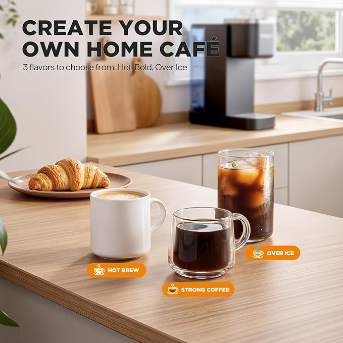 Tastyle Single Serve Coffee Maker for K Cups and Grounds with 3 Brew Styles | 40oz Removable Water Tank, 6 to 24oz Brew Size, Compact Design, Fits 7.3" Travel Mug, for Home, RVs and Office, K330IC, Black