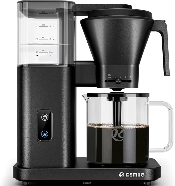 Kismile SCA-Certified 8-Cup Drip Coffee Maker with Pour-Over Control | 3-Second Heating at 197–205°F, Adjustable Flow, Removable 1.25L Water Tank, 20-Min Cold Brew and 40-Min Keep Warm