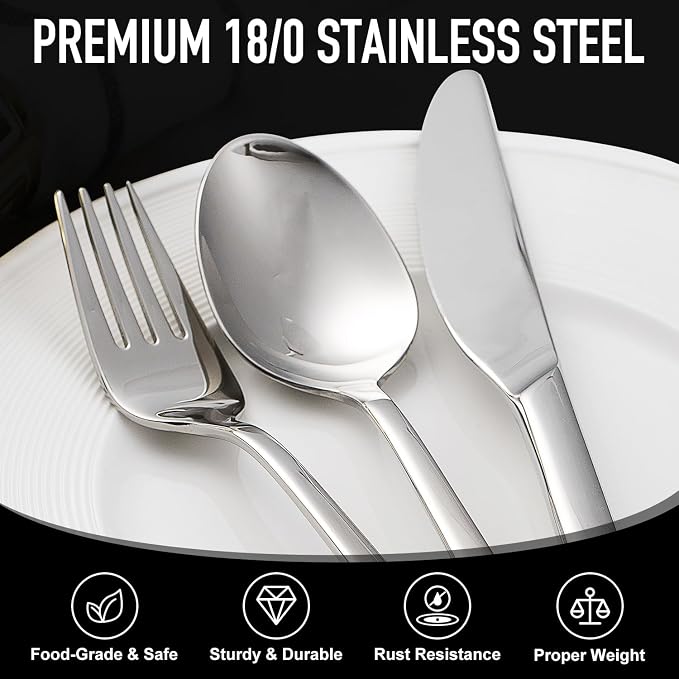 Stainless Steel Cutlery Silverware Set for 4 Eating Utensils Flatware Sets | 21 Pieces Kitchen Silverware Set with Organizer Tray Forks Spoons and Knives Sets Heavy Duty Tableware Set Dishwasher Safe