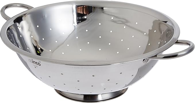 Winco 8 qt Stainless Steel Colander | Foodservice, Great for Draining Pasta, Rinsing Produce, Straining and Kitchen Prep