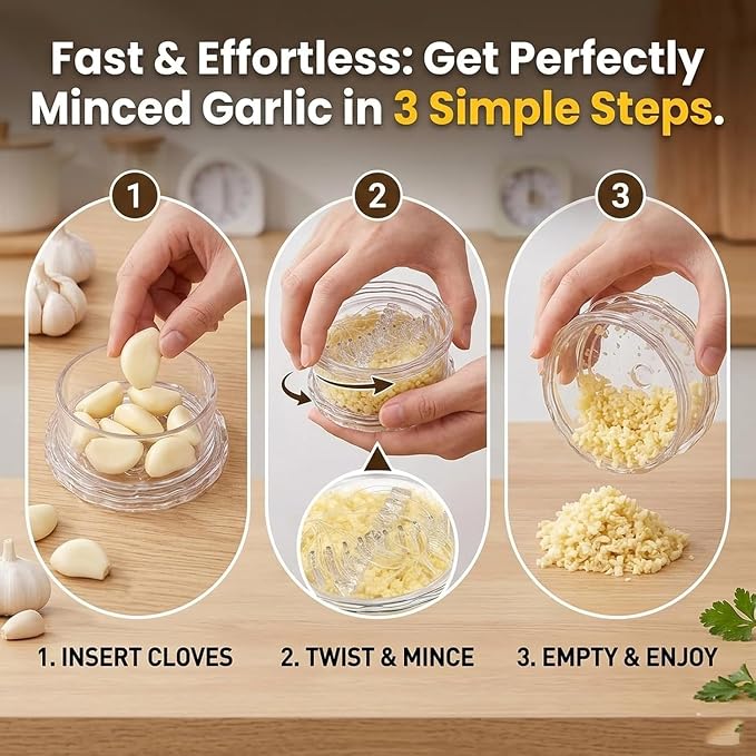 2PCS Clear Manual Garlic Twister Mincer, Crusher & Grinder for Ginger, Herbs