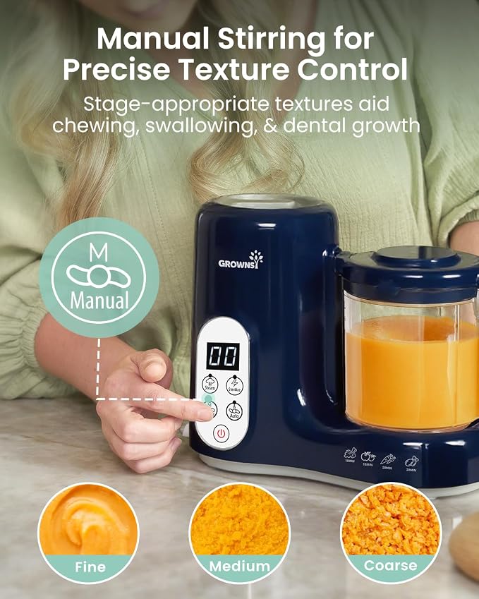 Grownsy Baby Food Maker, Steam & Blend Baby Food Processor, Dark Blue | BPA-Free Elevated Steam Basket, Healthy Homemade Baby Food Purees, Starting Solids & BLW, Baby Feeding Essentials, 6+ Months
