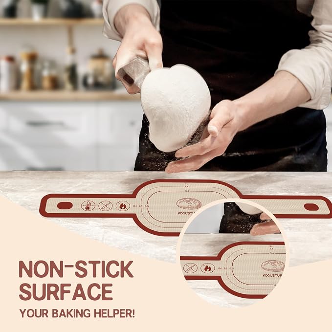 Koolstuffs Sourdough Silicone Bread Sling for Dutch Oven, 2 Pack | Long Handles for Dough Transfer, Nonstick Bread Release, Dishwasher Cleanup, Flexible Reusable Design, Oval and Round, Red