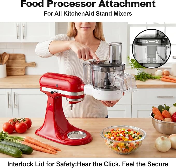 Food Processor Attachment for KitchenAid, 5-in-1 Vegetable Chopper & Dicer | Stainless Steel Cutting Discs for Dicing, Slicing, Shredding, Strip Cutting, Sauce Discs and Storage Case by Focollk