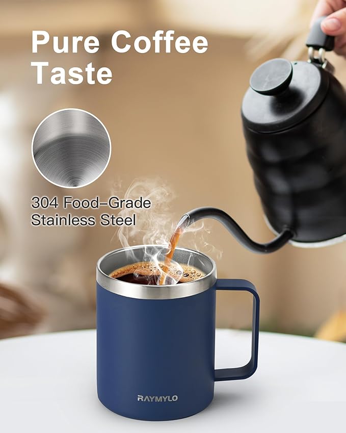 RAYMYLO Insulated Travel Coffee Mug with Handle, Coffee Tumbler Cup 12oz | Detachable Lid for Thoroughly Clean, Thermal Cup with Double-Wall Stainless Steel Vacuum Insulation, Spill Proof & BPA Free