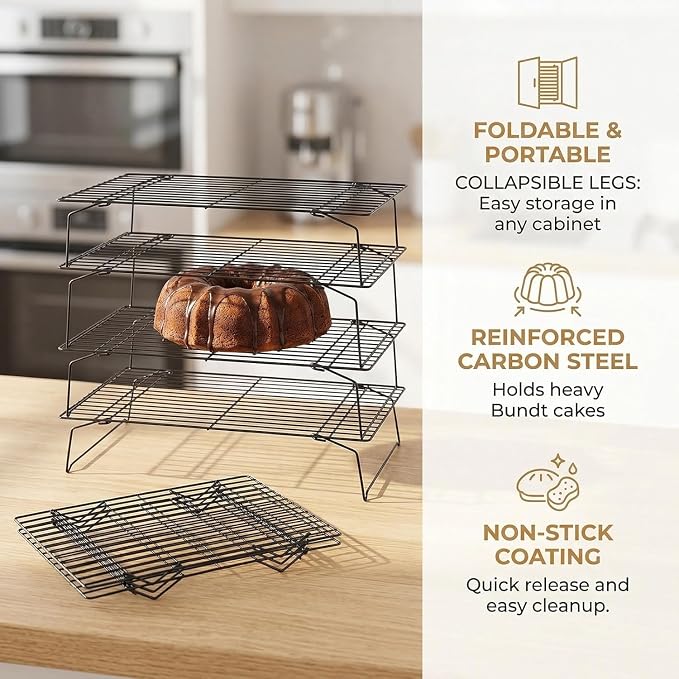 4-Tier Collapsible Cooling Racks Detachable Wire | Stackable Drying Rack for Cookie Bread Pizza Baking Fruits & Snacks, Perfect for Outdoor Camping