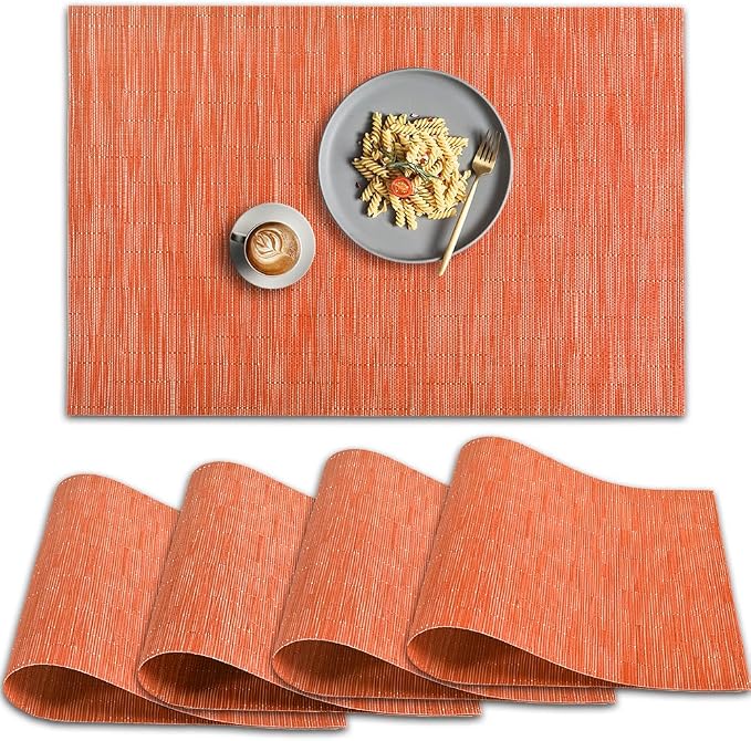 homEdge PVC Placemat, 4 PCS of Non-Slip Heat Resistant Place Mats, Washable Vinyl Placemats, Orange