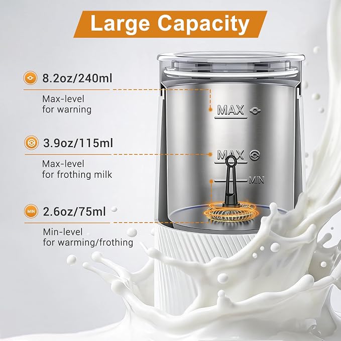 Milk Frother 4-in-1 Electric Milk Steamer, Hot Cold Foam Milk Maker, White | milk frother steamer with hot & cold foam modes 350ml capacity fast frothing for latte cappuccino macchiato & chocolate