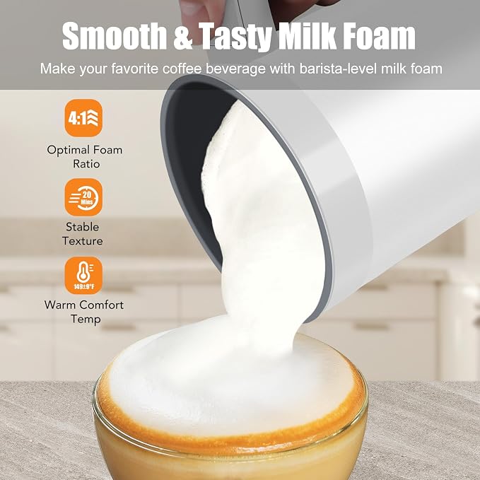 Milk Frother, 4-in-1 Milk Steamer and Frother, 13.5oz, White | Large Capacity Electric Milk Steamer, Hot & Cold Foam Maker and Milk Warmer, Frother for Coffee, Latte, Cappuccino, Macchiato