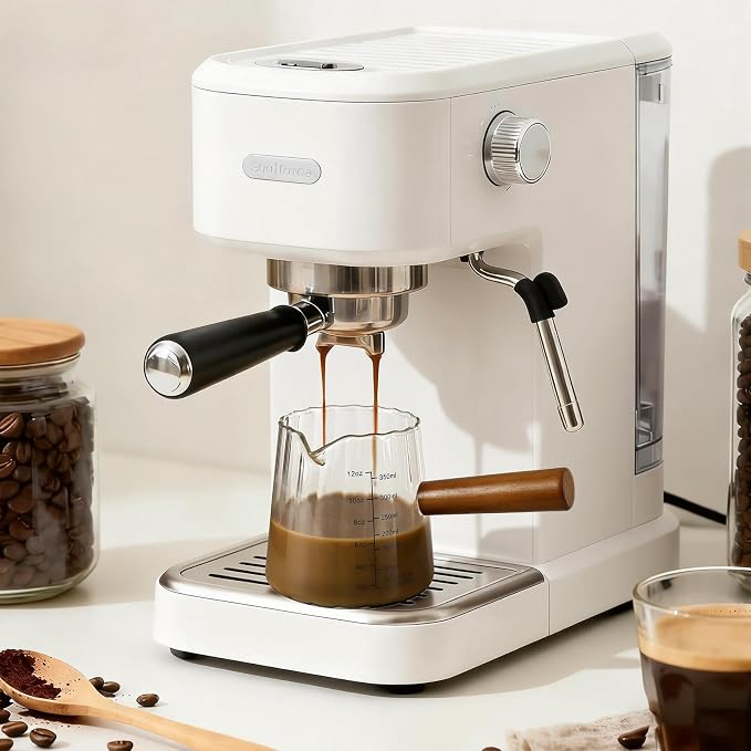 Espresso Measuring Cup 12 Oz, Espresso Glass Cups with Wood Handle, Milk Frothing Cup, Espresso Cup for Coffee, Milk, Tea or Maple Syrup Serving (Transparent, 12 oz)