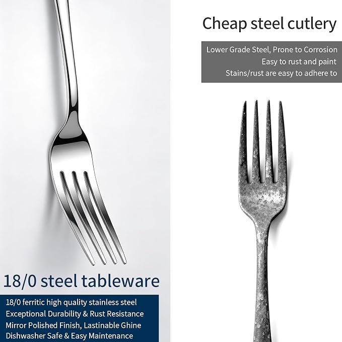 GPY 48-Piece Silverware Set with Steak Knives Nickel Free Cutlery Set for 8 | 18/0 Stainless Steel Forks Spoons and Knives Flatware Set with Mirror Polish, Dishwasher Safe for Home Kitchen & Restaurant