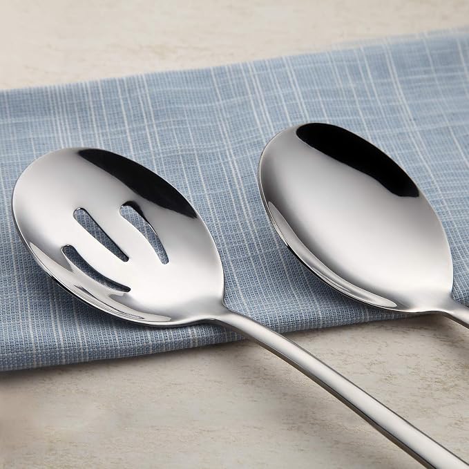 AOOSY Serving Spoons Set of 6, Stainless Steel Serving Utensils for Buffet | Slotted and Solid Spoon for Buffet,Catering, Party,8.7In,Serving Spoons x 3,Slotted Spoons x 3,Mirror Polished
