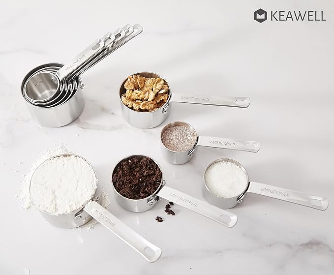 Premium 18/10 Measuring Cup Set (Silver, 5PC Measuring Cups) | 18/10 Stainless Steel Measuring Cup Set; 1/4, 1/3, 1/2, 2/3 and 1 Cup; Upscale, Stackable, Dishwasher Safe.
