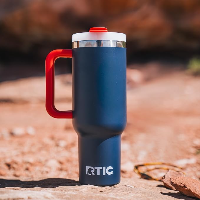 RTIC 40oz Road Trip Tumbler, Insulated, Ceramic Lined, Patriot | with Lid, Handle and Straw, Stainless Steel Metal Cup, Portable for Hot and Cold Drinks, Coffee, Car, Camping, Travel