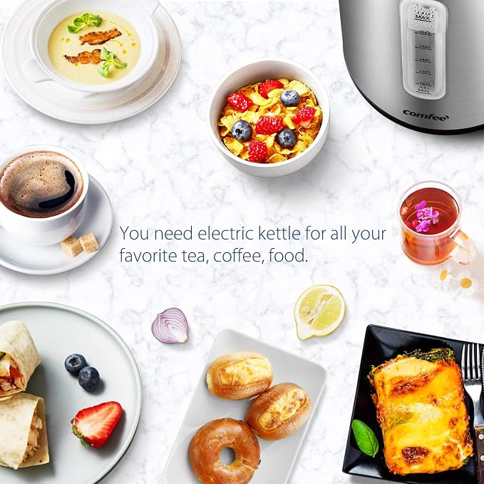 COMFEE' Stainless Steel Electric Kettle, 1.7 Liter Tea Kettle Electric & Hot Water Kettle, 1500W Fast Boil with LED Light, Auto Shut-Off and Boil-Dry Protection (Pack of 6)