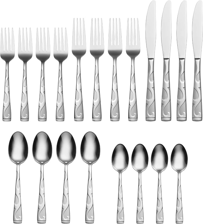 Oneida Tuscany 20-Piece Flatware Set, Service for 4, Silver | mirror finish, dishwasher safe | includes knives, forks, and spoons | heavy duty, cutlery set for kitchen and dining