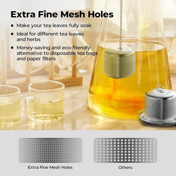 Reinmoson 304 Stainless Steel Tea Infuser for Loose Leaf Tea | Fine Mesh Tea Strainer Ball for Loose Leaf Tea, Come with 1 Saucer Loose Leaf Tea Steeper for Cup, Mug, Teapot