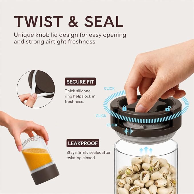 13 oz Small Airtight Glass Overnight Oats Containers with Lid | Twist Seal, Silicone Ring, Wide-Mouth Borosilicate Container for Yogurt, Chia Pudding, Fruit, Snacks and Meal Prep