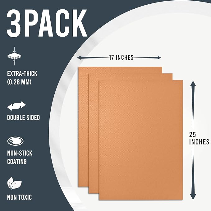 Oven Liners for Bottom of Oven - 17"x 25" Large Heavy Duty Non-Stick 3 Pack | Resistant to 500°F, BPA & PFOA Free, Reusable, Fits Electric, Gas, Toaster, Microwave Ovens & Grills, Spill Guard, Copper