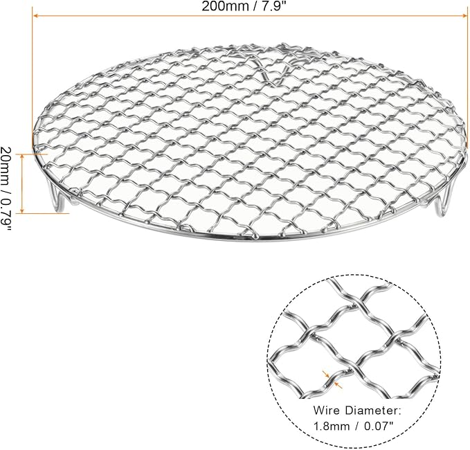 HARFINGTON 2pcs Round Cooking Rack 7.9-inch 201 Stainless Steel Cross Wire Barbecue Grill Net with 20mm Legs for Cooking Baking Steaming BBQ