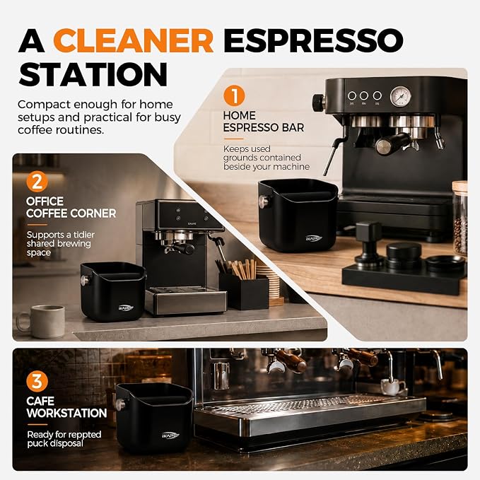 IKAPE Espresso Knock Box for Coffee Grounds, 1.5L Large Capacity Coffee Knock Box with Quiet Knock Bar, Detachable & Dishwasher Safe, Non-Slip Base for Home Espresso Bar