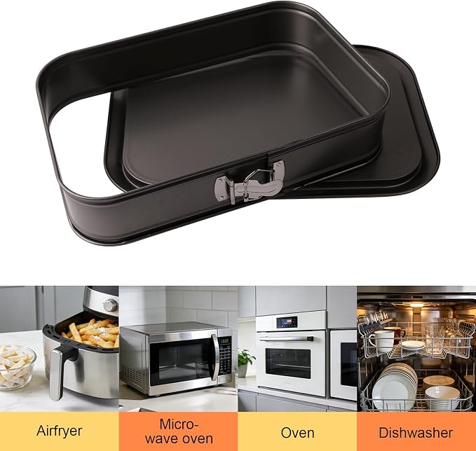 2PCS Rectangle Springform Pan for Baking, 14 x 9 Inch Non-Stick Carbon Steel Cheesecake Pan with Removable Bottom, Large Rectangular Cake Pan for Tiramisu, Lasagna and Party Cakes