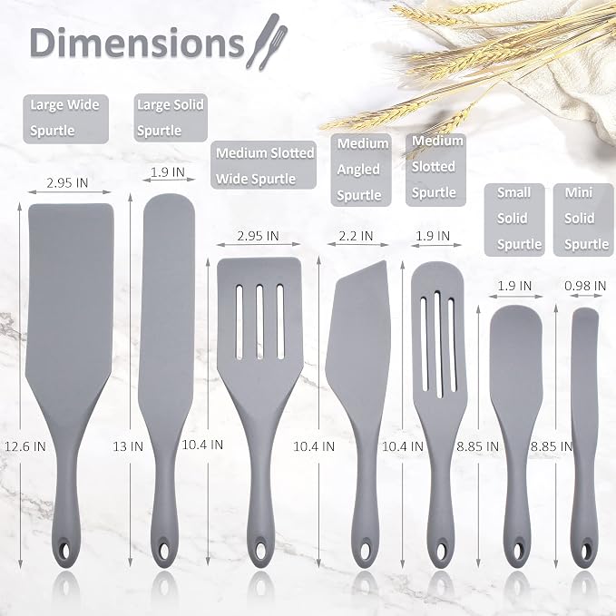 Tongjude Silicone Spurtle Set, Silicone Spatula Set, Heat Resistant Cooking Utensil for Nonstick Cookware, Serving，Baking, Whisking, Smashing, Scooping, Spreading, 8 Piece