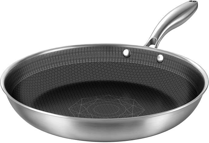 COOKER KING 12 Inch Frying Pan Nonstick,Stainless Steel, Large Size Skillet | Induction Pan, Easy-Clean, Non-Toxic, Fast & Even Heating, Oven & Dishwasher Safe, Perfect for Cooking for Family
