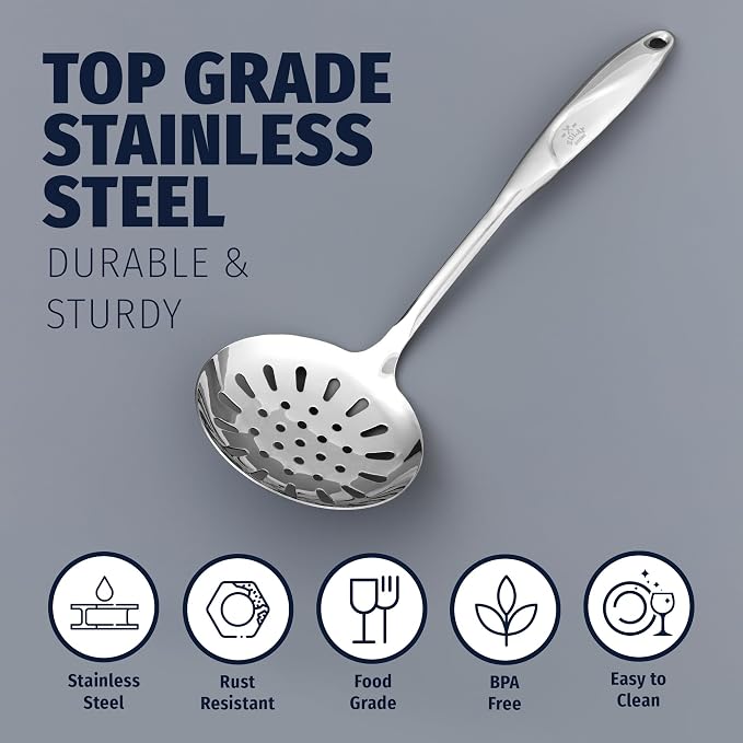 Zulay Kitchen Stainless Steel Slotted Spoon | 14.5” Large Skimmer Frying Spoon for Draining & Serving - Heat-Resistant, Rust-Proof & Dishwasher Safe Kitchen Utensil