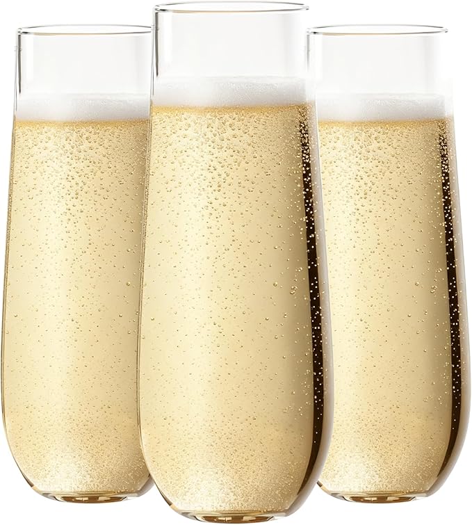 Ciaell 24 Pack Plastic Champagne Flutes for Weddings Birthdays | 9 oz Stemless Mimosa Glasses, Heavy Duty Plastic, Champagne Mimosas Wine for Parties Bars Anniversaries