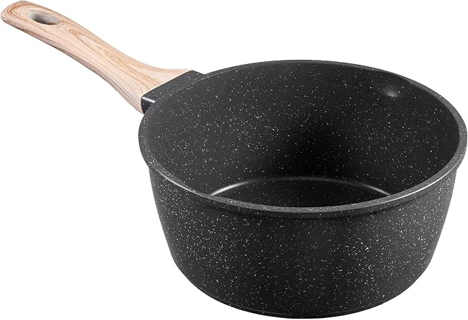 VEVOR 2.5 QT Saucepan, Nonstick Saucepan with Tempered Glass Lid, Multipurpose Cooking Sauce Pot with Detachable Handle, Sauce Pan Small Kitchen Cooking Pot with Coating, Induction Compatible, Black