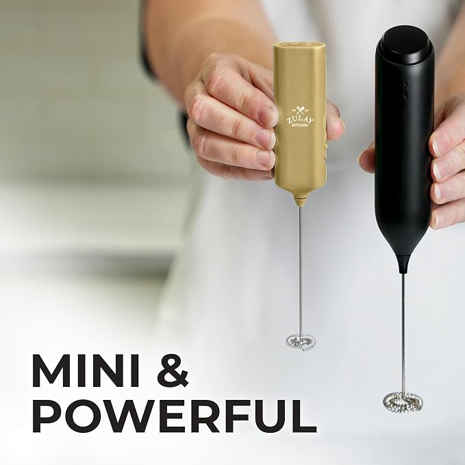 Mini & Mighty Milk Frother Wand – Powerful Handheld Coffee Frother, Battery Operated Drink Mixer – Compact Pocket Size – Detachable Whisk for Latte, Cappuccino, Matcha, Hot Chocolate