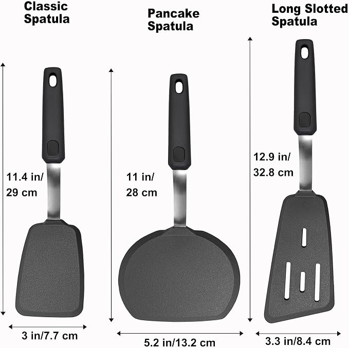 3 Piece Silicone Spatula Turner Set Cooking Utensils Set | Heat Resistant, Flexible Stainless Steel with Silicone, Nonstick Cookware Compatible, Dishwasher Safe