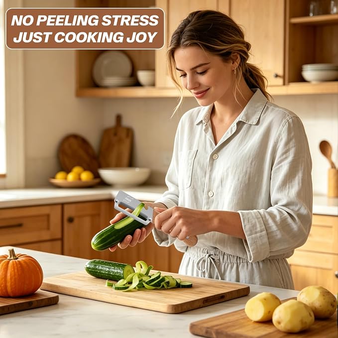 MultiFunctional Vegetable Peeler, Non-Slip Wooden Handle with Sharp Stainless Steel Blade, Built-in Bottle Opener - Perfect Kitchen Peeler For Veggie, Fruit, Potato, Carrot, Apple