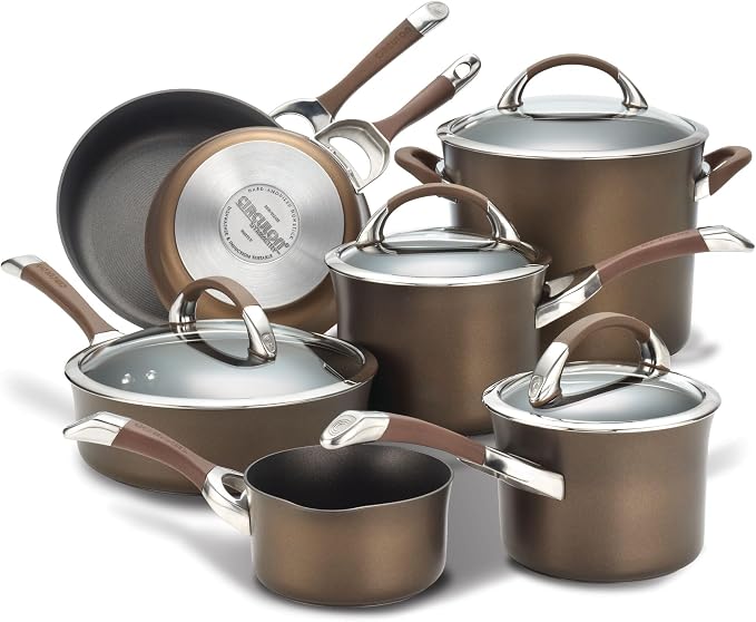 Circulon Symmetry Non Stick Pots and Pans Set, 11-Piece, Chocolate | Hard Anodized Induction Pots and Pans Set, Durable, Dishwasher and Oven Safe to 400°F, Compatible With All Stovetops