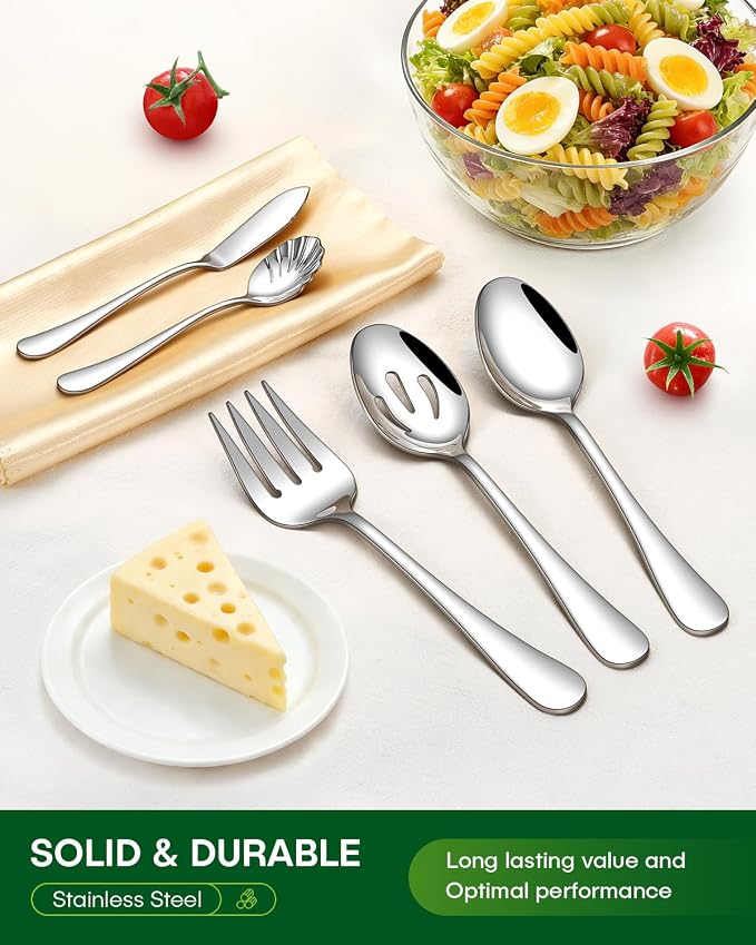PHILIPALA 65 Piece Silverware Set with Serving Utensils, Stainless Steel Flatware Set for 12 Food Grade Novelty Flatware Cutlery Utensil Set Include Knife Fork Spoon Mirror Polished Dishwasher Safe