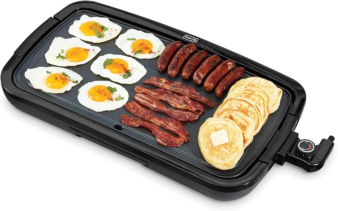 Dash Deluxe Everyday Electric Griddle, Removable Nonstick Plate, Grey | Flat Top Grill with Drip Tray, Temperature Control, Large 20-Inch Cooking Surface for Pancakes, Eggs, Burgers, & Bacon