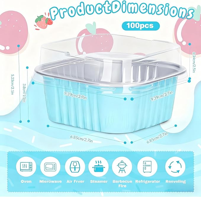 100Pack 5oz Blue Mini Cake Pans with Lids Baking Cups Aluminum Foil Pans Tins, Individual Dessert Cups Containers for Sales,Party,Picnics