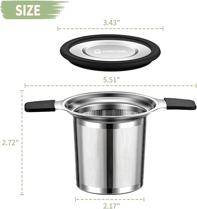 Large Tea Infuser Strainers, Stainless Steel, 1PC | Loose Leaf Tea Strainer Stepper, Heat Proof Double Handles, Extra Fine Mesh Ball Infusers, Diffuser Holder Filter for Mugs