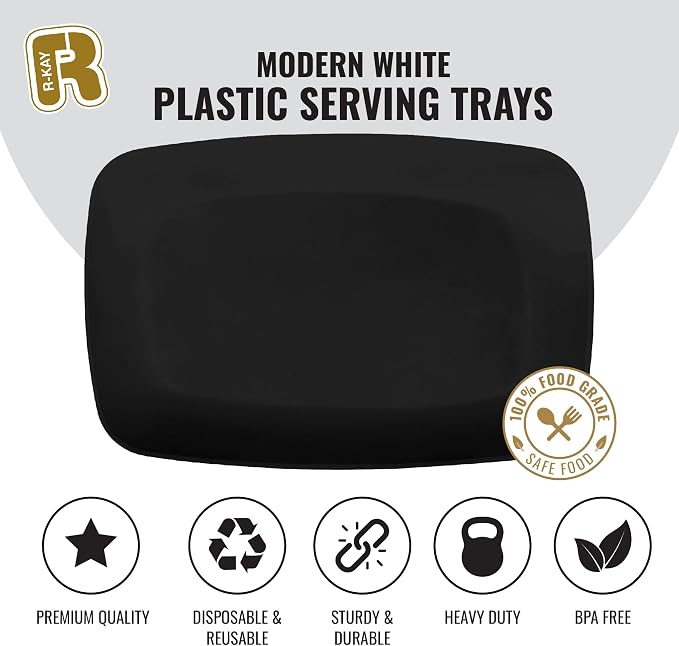 R-kay 6 Pack Plastic Serving Trays - 12.75 x 8.25, Party Platters - Black