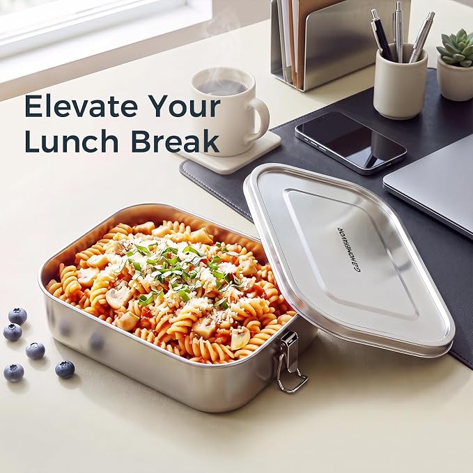 G.a HOMEFAVOR Stainless Steel Bento Lunch Box, 1400 ml/47 oz | Leak-Proof, Dishwasher Safe, BPA-Free, with Lock Clips, Meal Prep, Large Food Container, for Adults