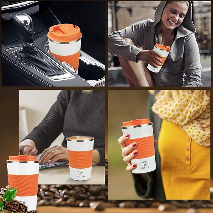 CS COSDDI 12 oz Coffee mug - Stainless Steel Coffee Cup with Leakproof Lid | Stainless Steel Double-wall insulation, 6-Hour Heat Retention, 360°Leak proof, BPA-free, Reusable And To Go Coffee Mug