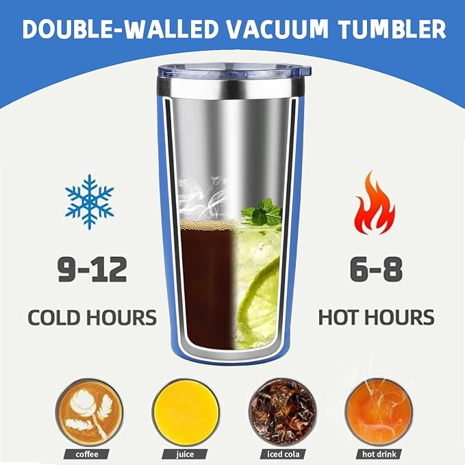 20 oz Tumbler with Lids and Straws, Stainless Steel Insulated Coffee Tumbler, Double Wall Vacuum Insulated Travel Mug Cup, Leakproof Thermal Coffee Cup for Hot and Cold Drinks (Sea Blue)