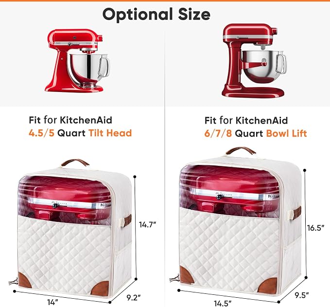BAGSPRITE Stand Mixer Cover with Appliance Sliders Base Compatible with KitchenAid Mixer-Storage Bag for 4.5/5 Quart with Pockets for Kitchen Aid Accessories and Attachments