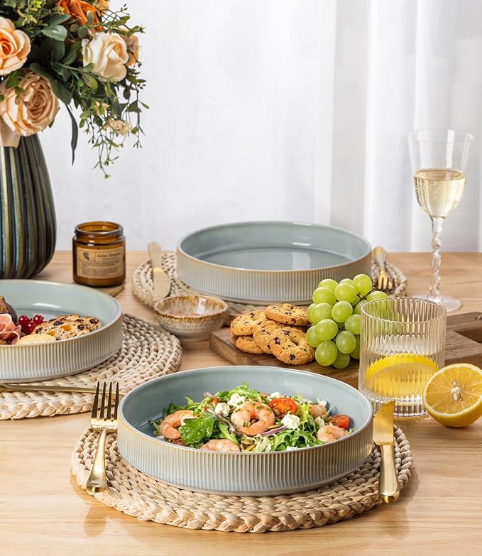 8.25" Ceramic Pasta Bowls Set of 4, Salad Bowls | Versatile Serving Bowls for Pasta, Salad, Fruit & Noodles, Housewarming & Wedding Gift, Desert Sage