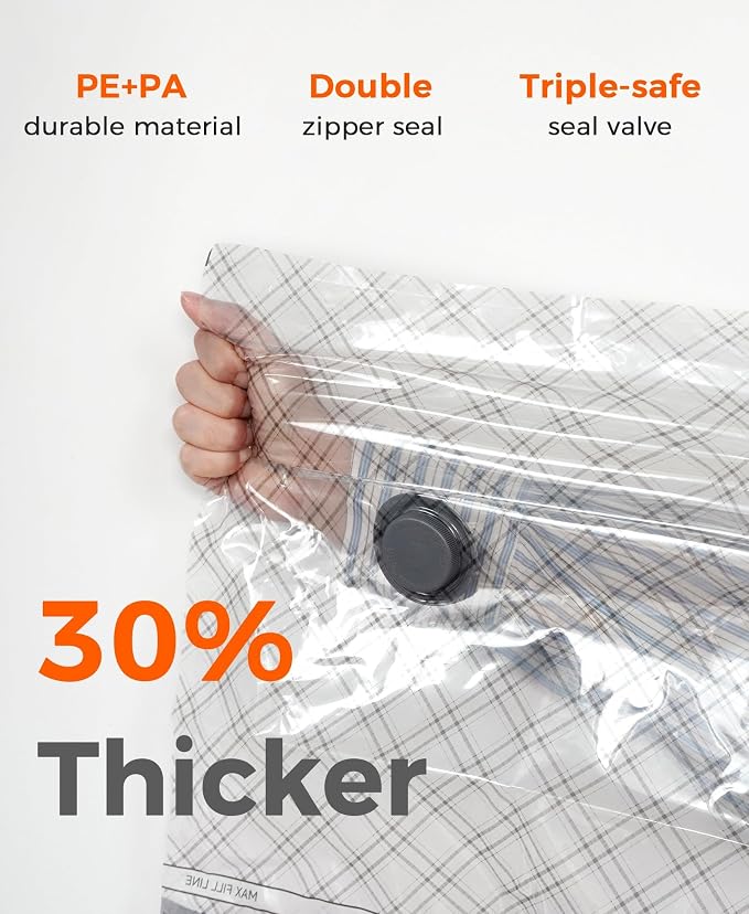 6-Pack Vacuum Seal Bags for Clothing Travel with Cordless Pump | Vacuum Storage Bags for Clothes with 4000Pa Suction, 2400mAh Rechargeable Pump, Carry-On Packing for Luggage and Suitcases